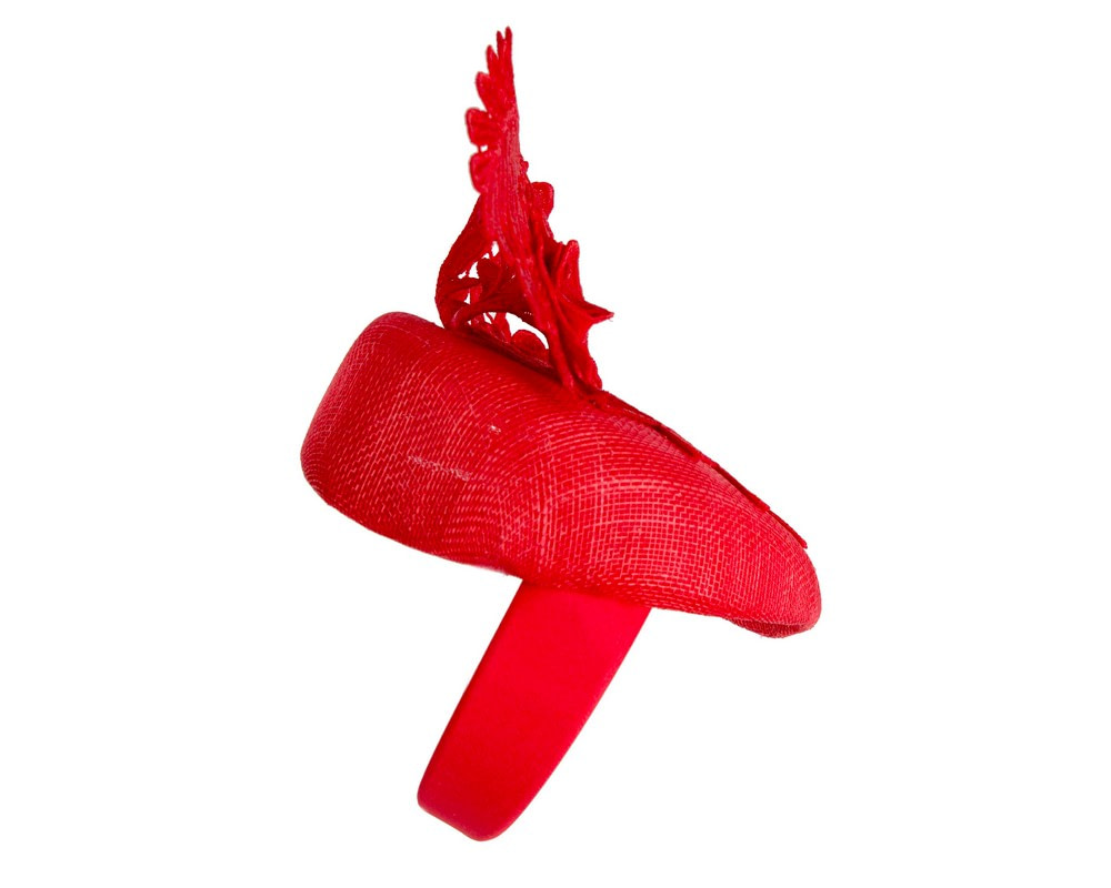 Red Pillbox Fascinator with Stunning Lace Design - Image 4