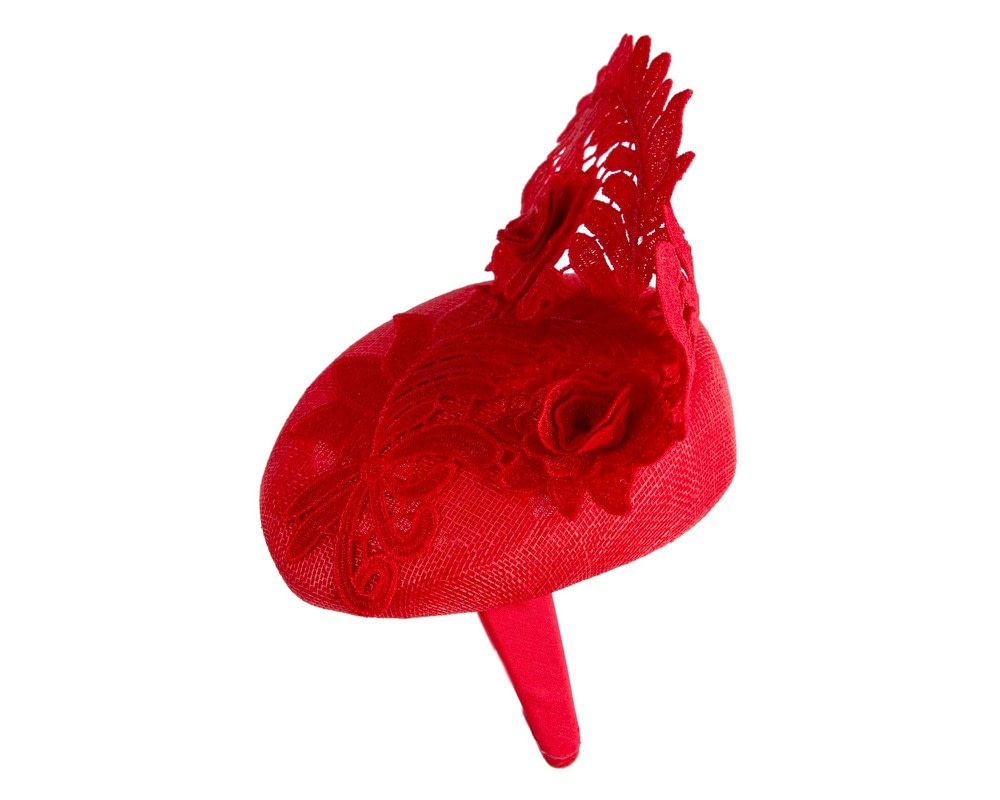 Red Pillbox Fascinator with Stunning Lace Design - Image 3