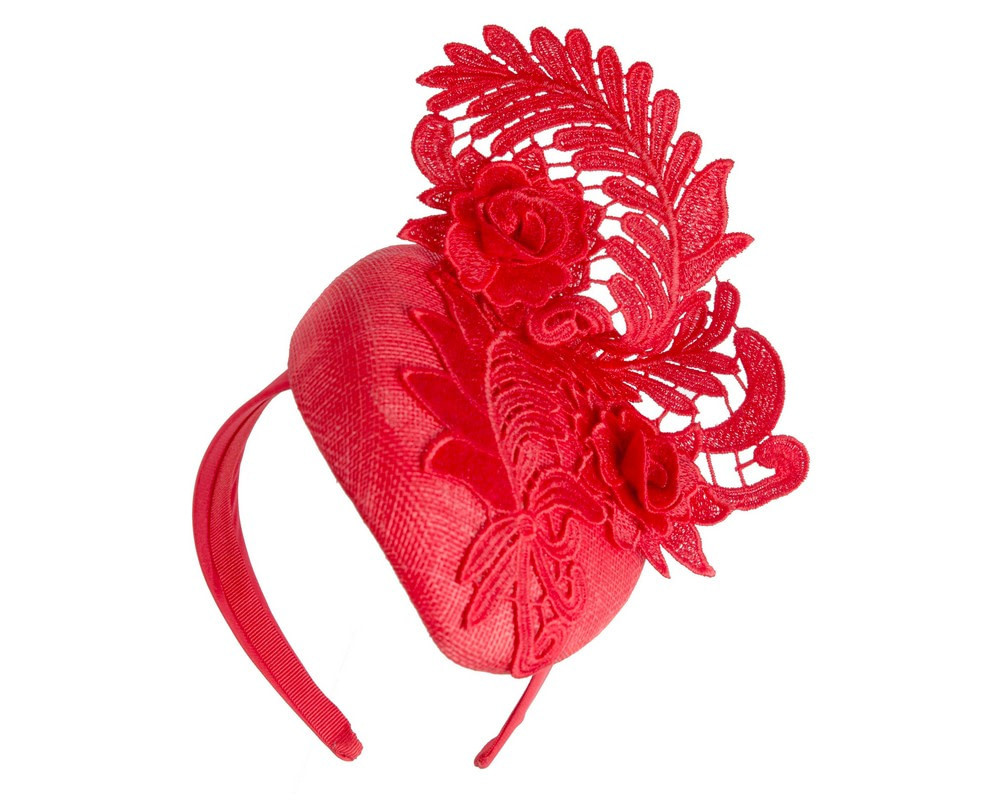 Red Pillbox Fascinator with Stunning Lace Design - Image 2