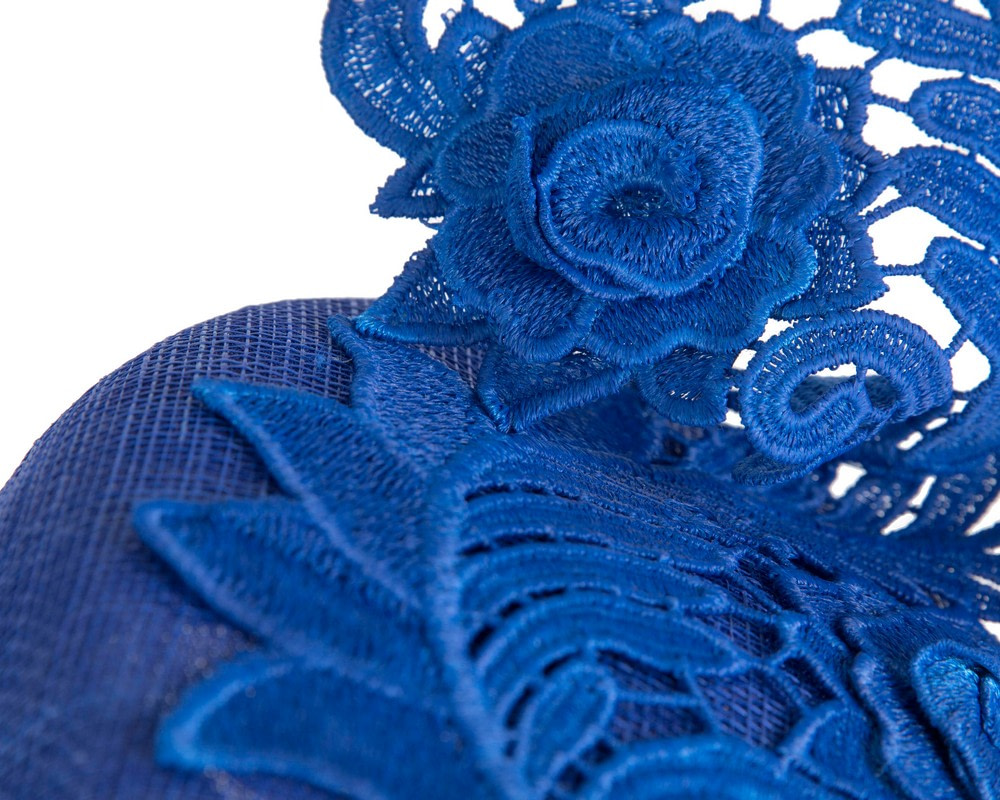 Royal Blue Pillbox Fascinator with Stunning Lace Design - Image 5