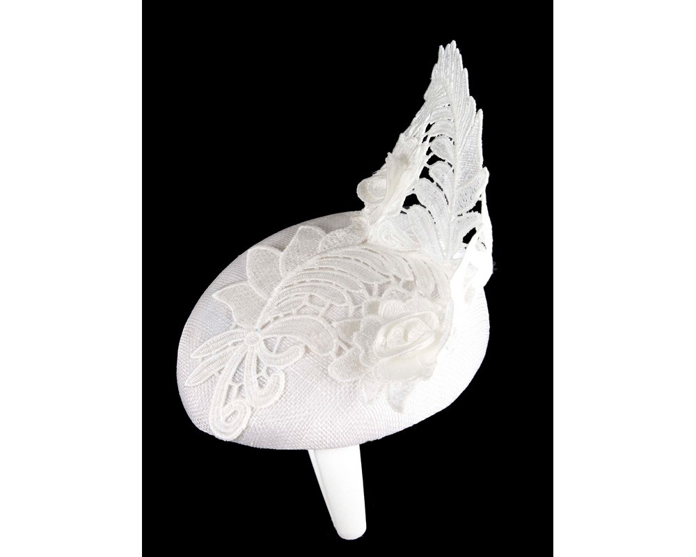 White Pillbox Fascinator with Stunning Lace Design - Image 4
