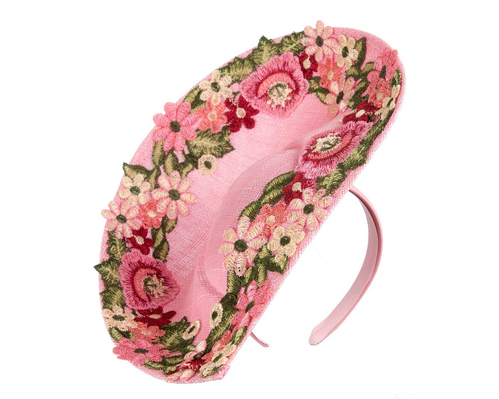 Pink Floral Fascinator with Embroidered Lace by Fillies Collection - Fascinators.com.au Pink Floral Fascinator with Embroidered Lace by Fillies Collection - Image 2