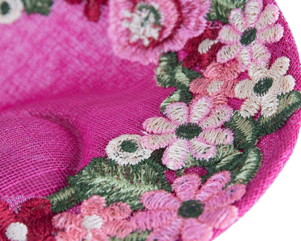 Fuchsia Floral Fascinator with Embroidered Lace by Fillies Collection - Image 5
