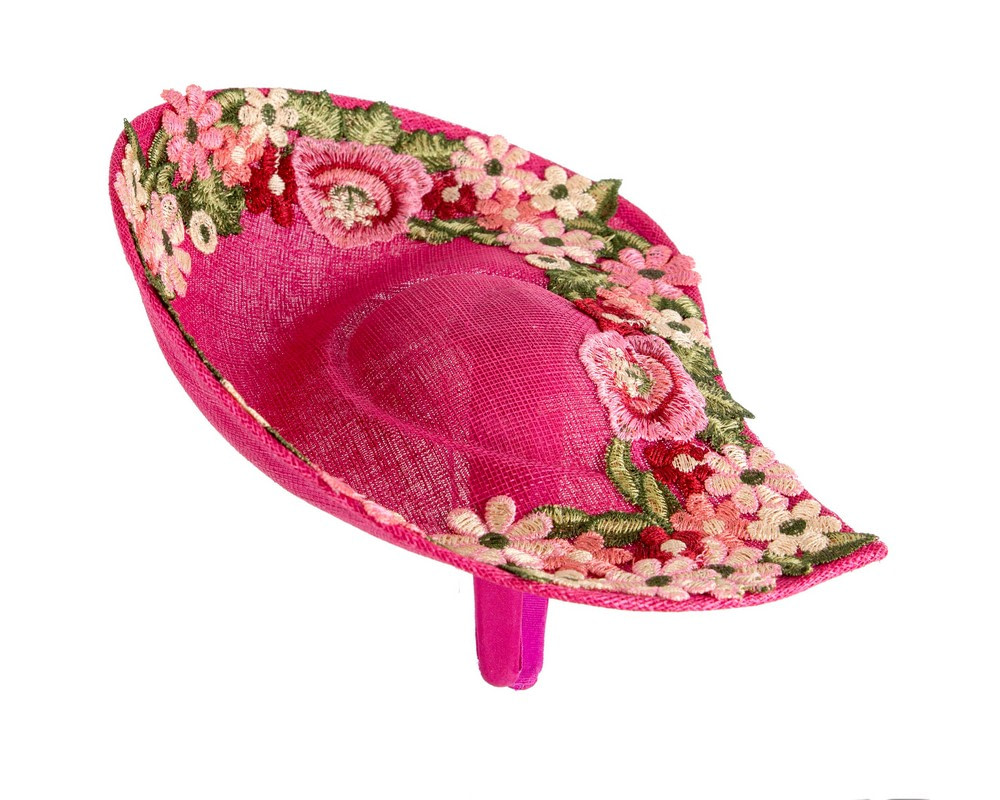 Fuchsia Floral Fascinator with Embroidered Lace by Fillies Collection - Image 4