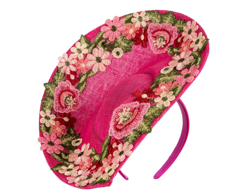 Fuchsia Floral Fascinator with Embroidered Lace by Fillies Collection - Image 2