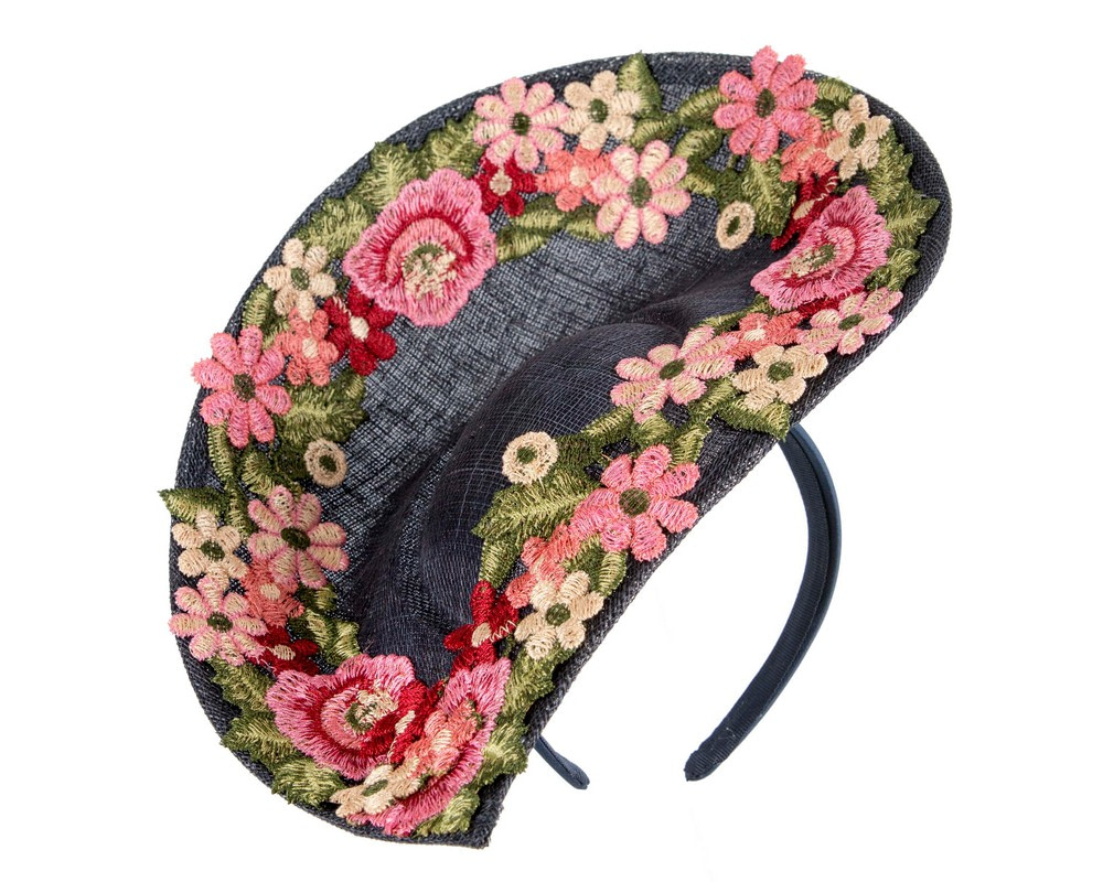Navy Floral Fascinator with Embroidered Lace by Fillies Collection - Image 2