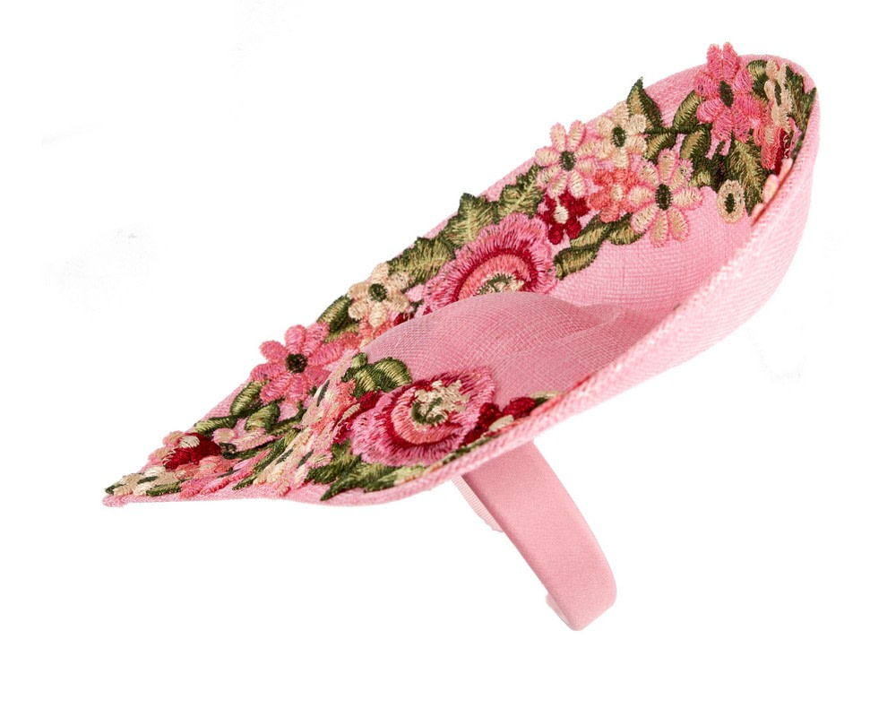 Pink Floral Fascinator with Embroidered Lace by Fillies Collection - Fascinators.com.au Pink Floral Fascinator with Embroidered Lace by Fillies Collection - Image 3