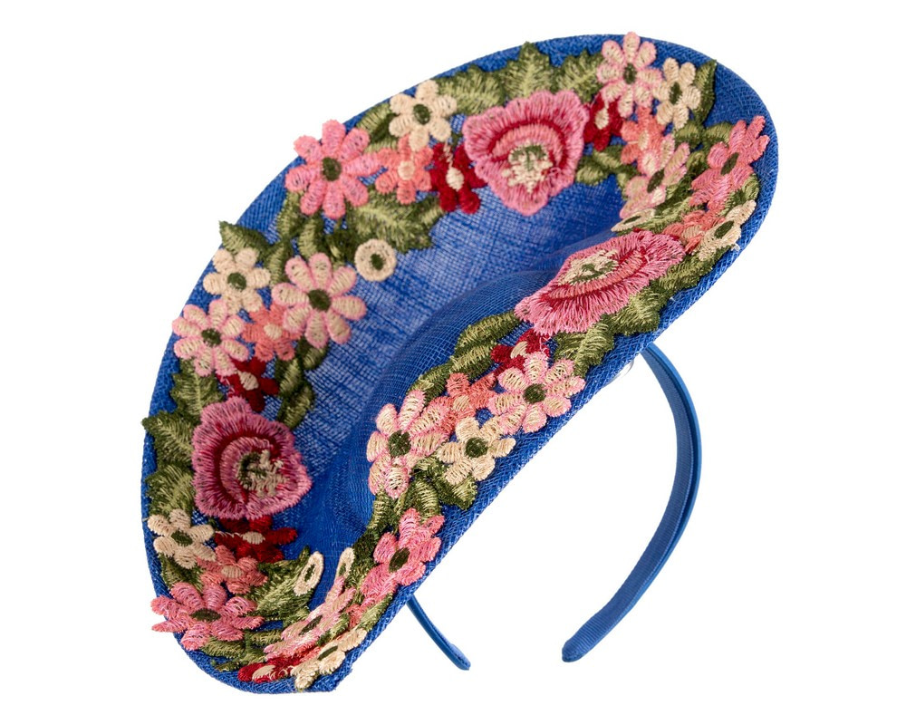 Royal Blue Floral Fascinator with Embroidered Lace by Fillies Collection - Image 2