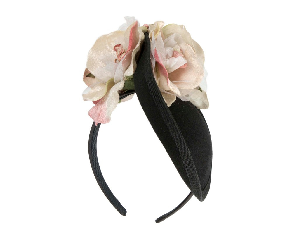 Black and pink winter racing flower fascinator by Fillies Collection - Image 5