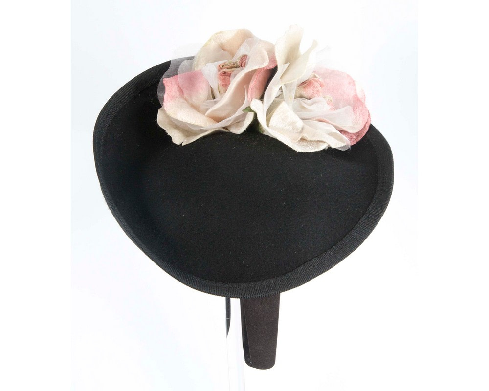 Black and pink winter racing flower fascinator by Fillies Collection - Image 3