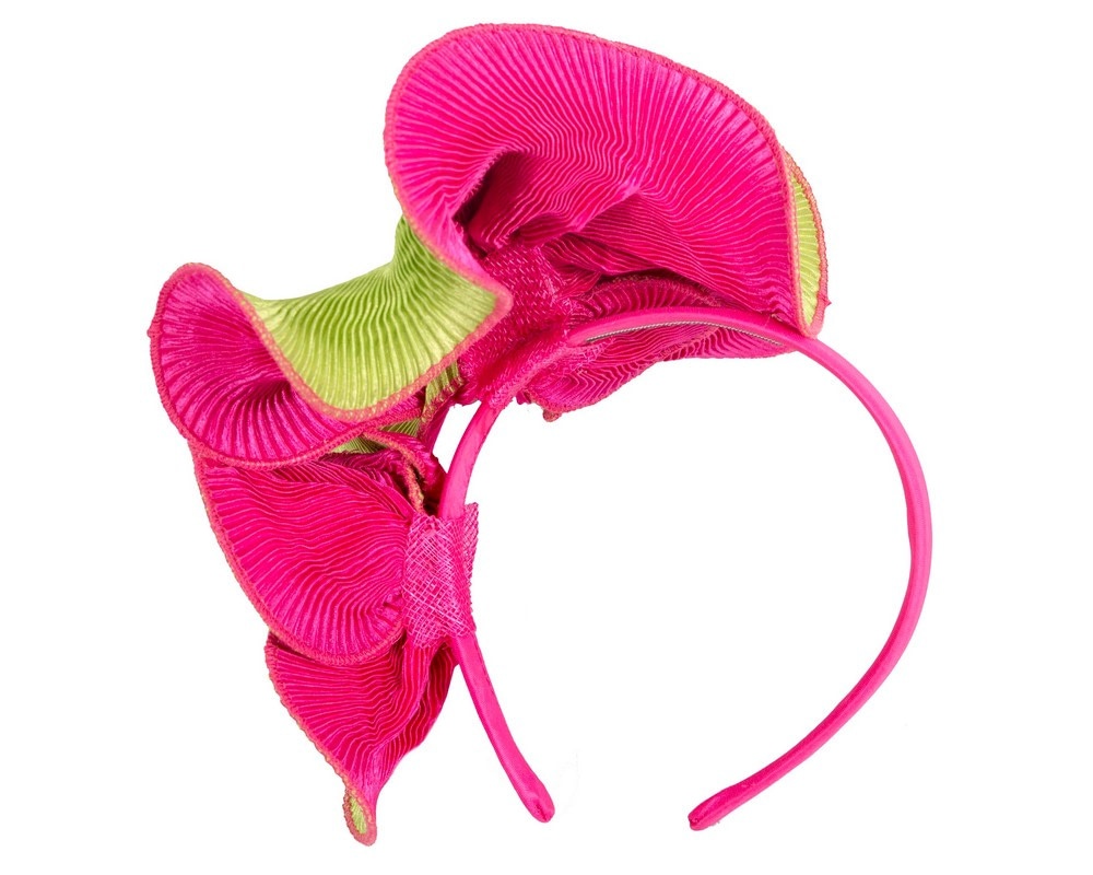 Novel design lime & fuchsia flower fascinator - Image 4