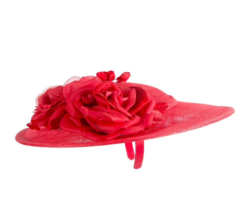 Large red sinamay hat with flowers by Max Alexander - Image 4