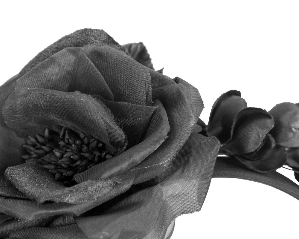 Large black flower headband fascinator by Max Alexander - Image 3