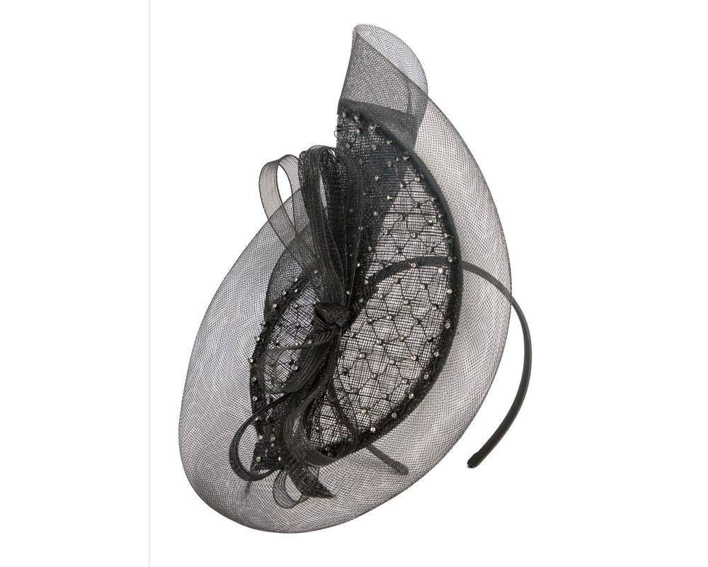 Large black fascinator with rhinestones by Max Alexander - Image 2