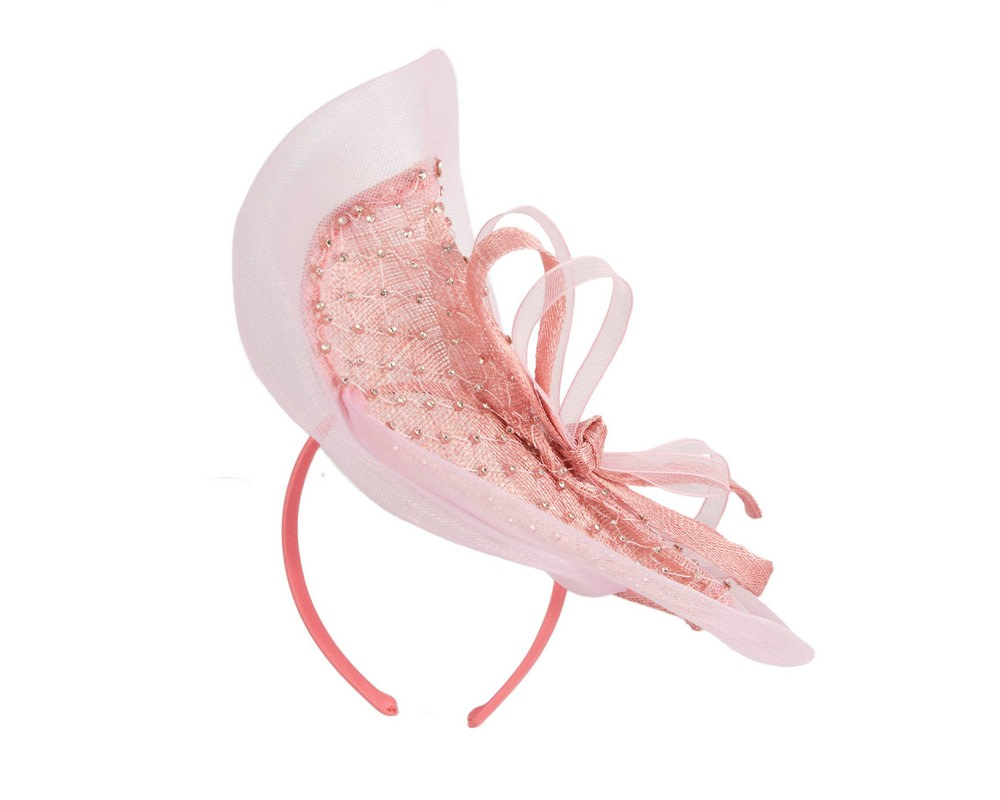 Large dusty pink fascinator with rhinestones by Max Alexander - Image 4