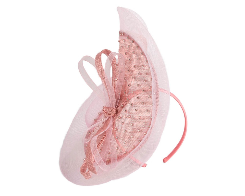 Large dusty pink fascinator with rhinestones by Max Alexander - Image 2