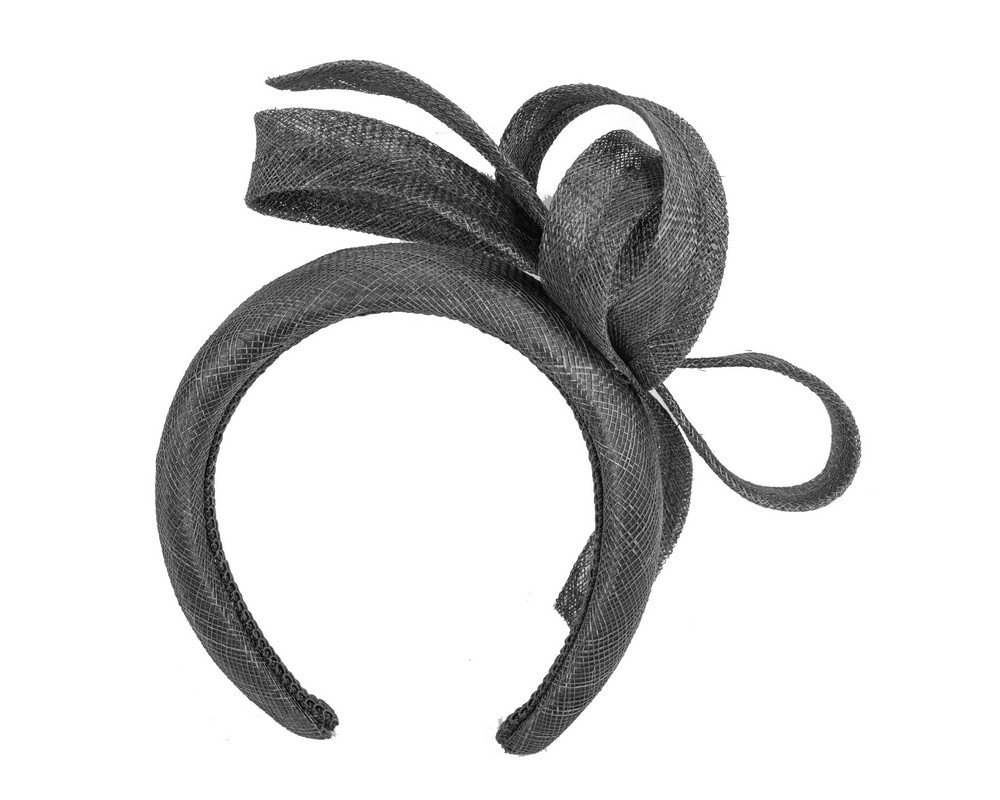 Black sinamay bow on headband - Image 4