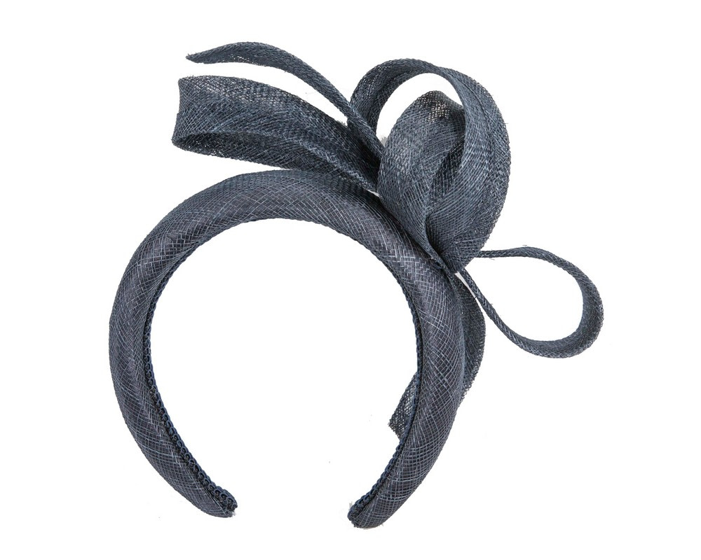 Navy sinamay bow on headband - Image 4