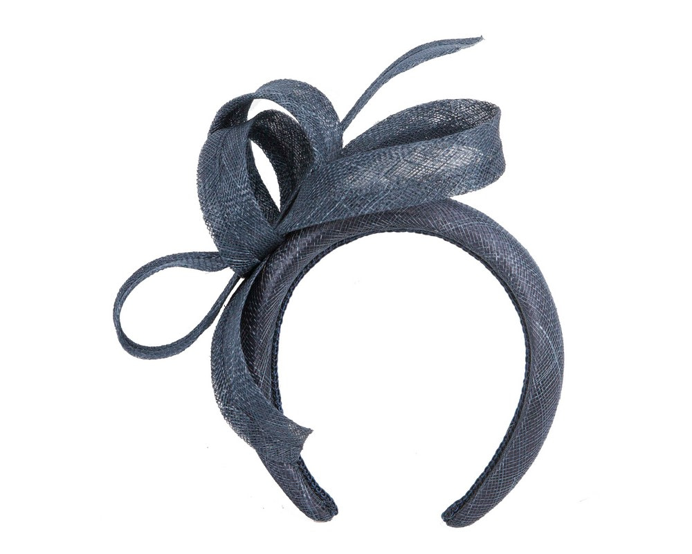 Navy sinamay bow on headband - Image 2