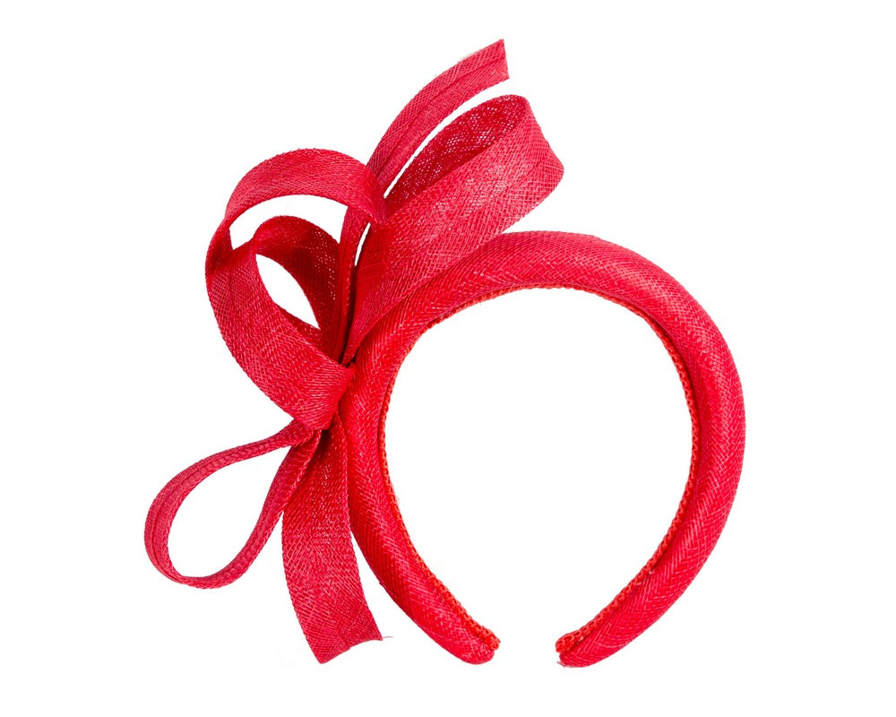 Red sinamay bow on headband - Image 2