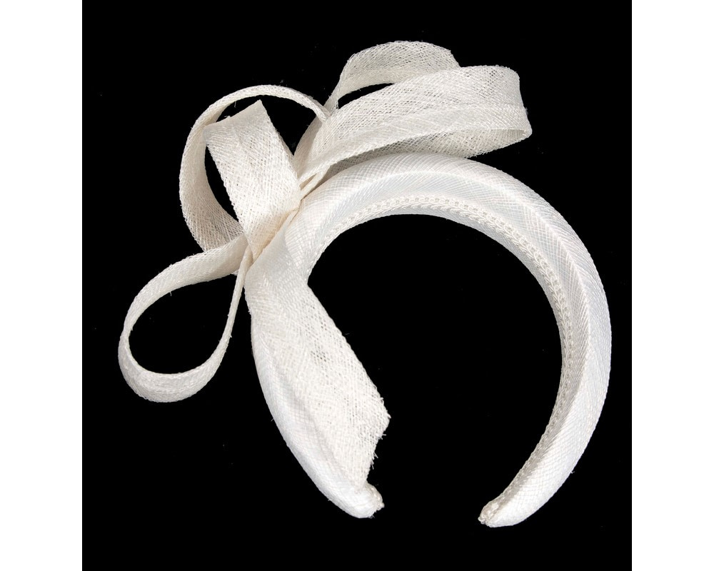White sinamay bow on headband - Image 2