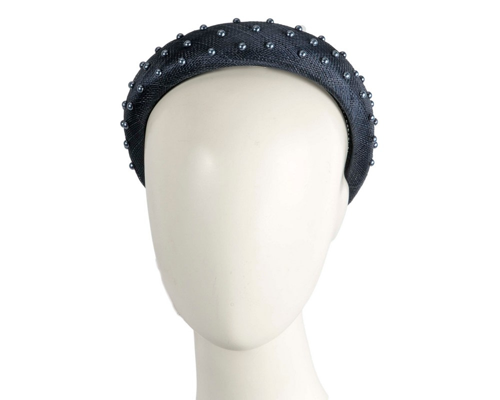 Navy sinamay headband with pearls