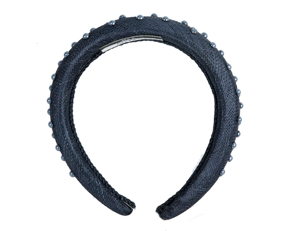 Navy sinamay headband with pearls - Image 2