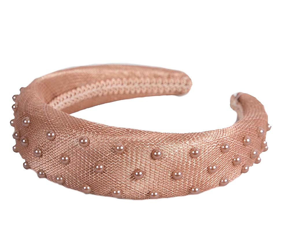 Taupe sinamay headband with pearls - Image 3