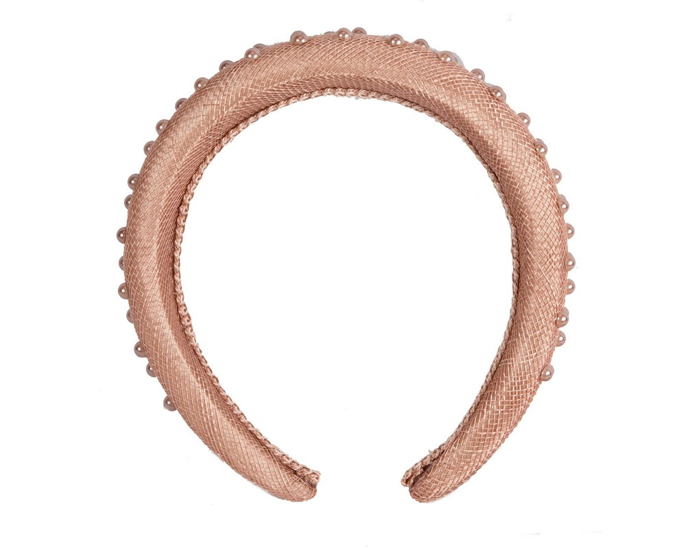 Taupe sinamay headband with pearls - Image 2