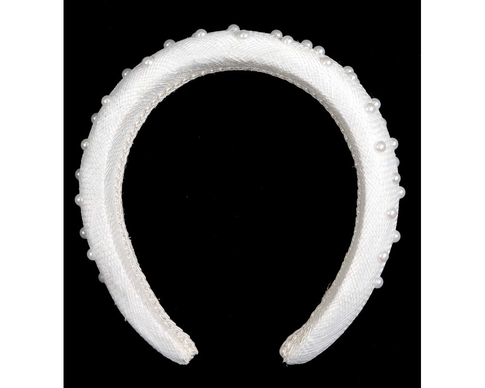 White sinamay headband with pearls - Image 4