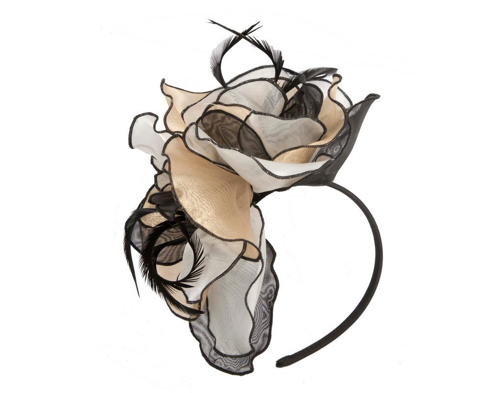 Nude & black organza flower fascinator - Image 2