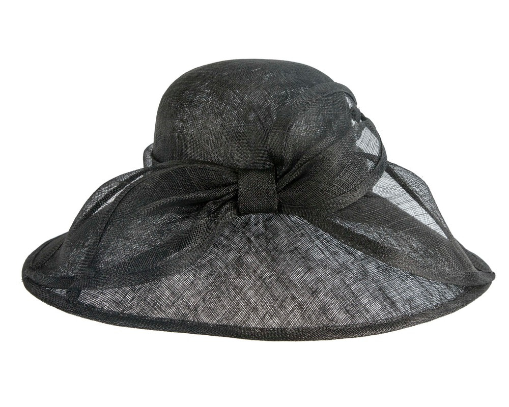 Wide brim Black sinamay hat with bow - Image 3