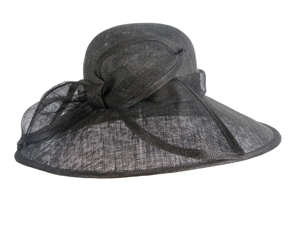 Wide brim Black sinamay hat with bow - Image 2