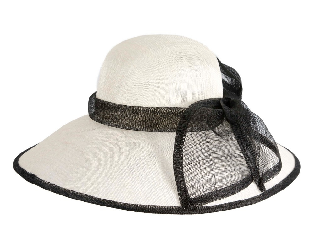 Wide brim Cream & Black sinamay hat with bow - Image 6
