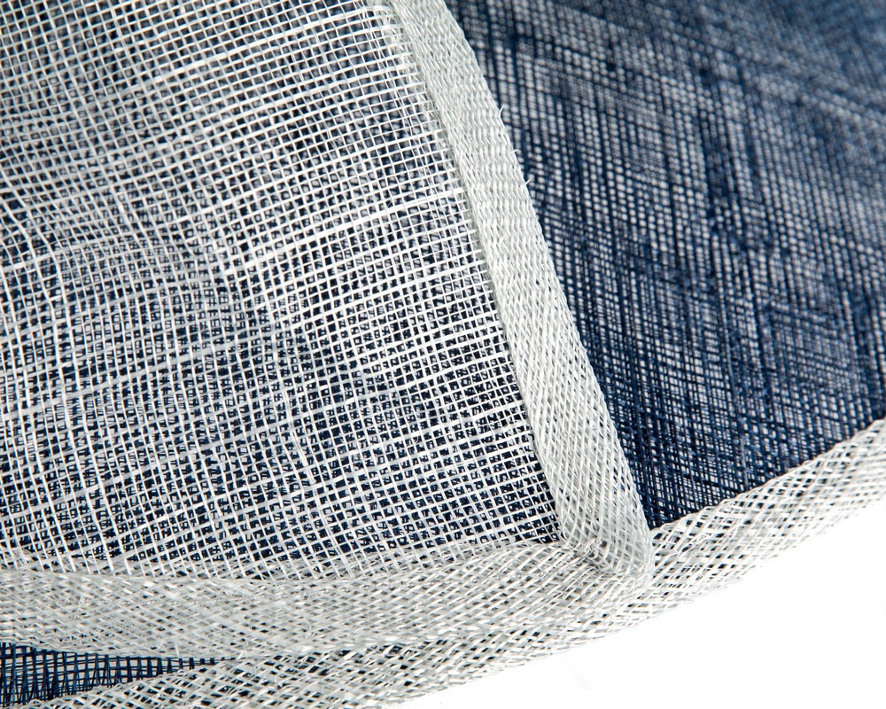 Wide brim Navy & Blue sinamay hat with bow - Image 5