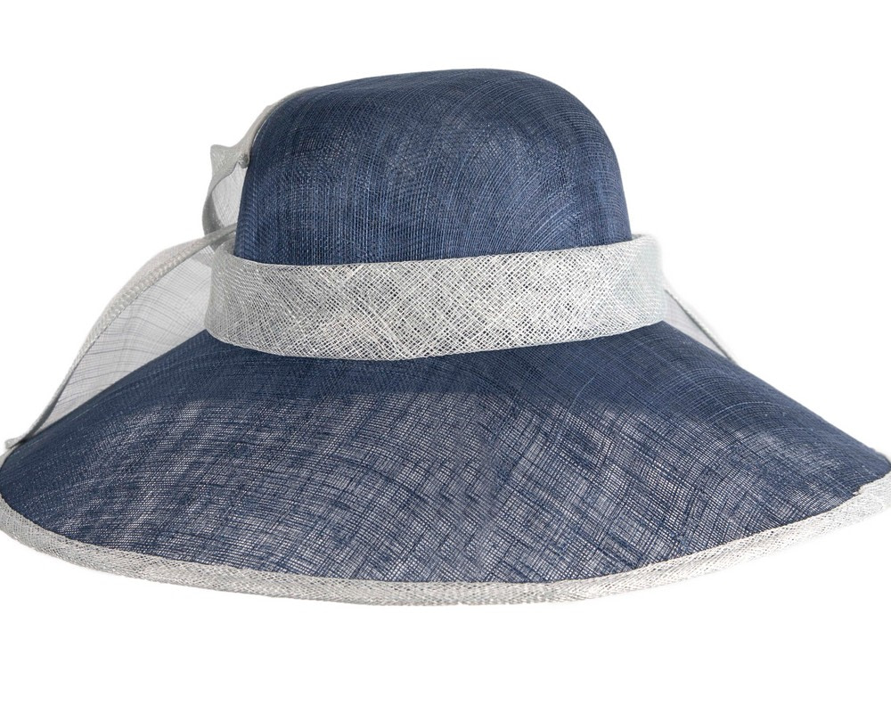 Wide brim Navy & Blue sinamay hat with bow - Image 3