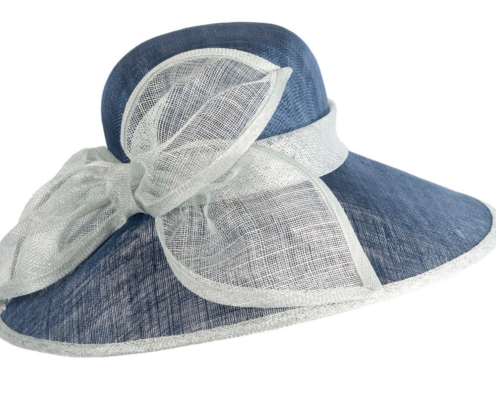 Wide brim Navy & Blue sinamay hat with bow - Image 2