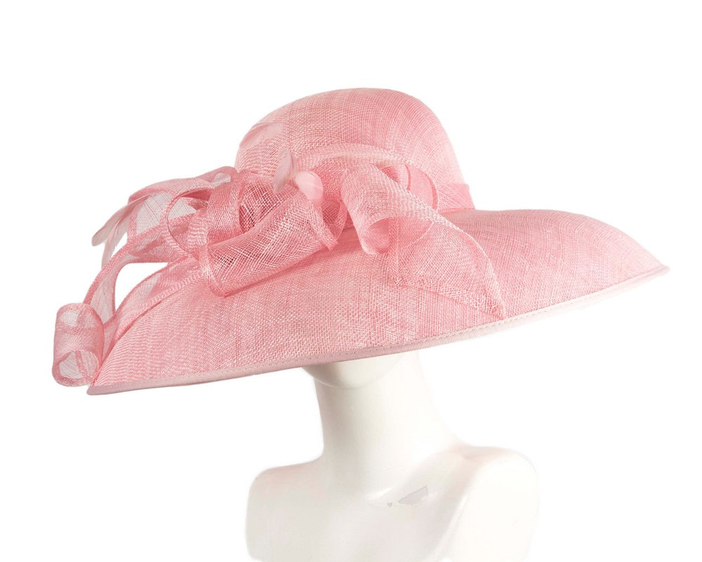 Large pink sinamay fashion hat by Max Alexander