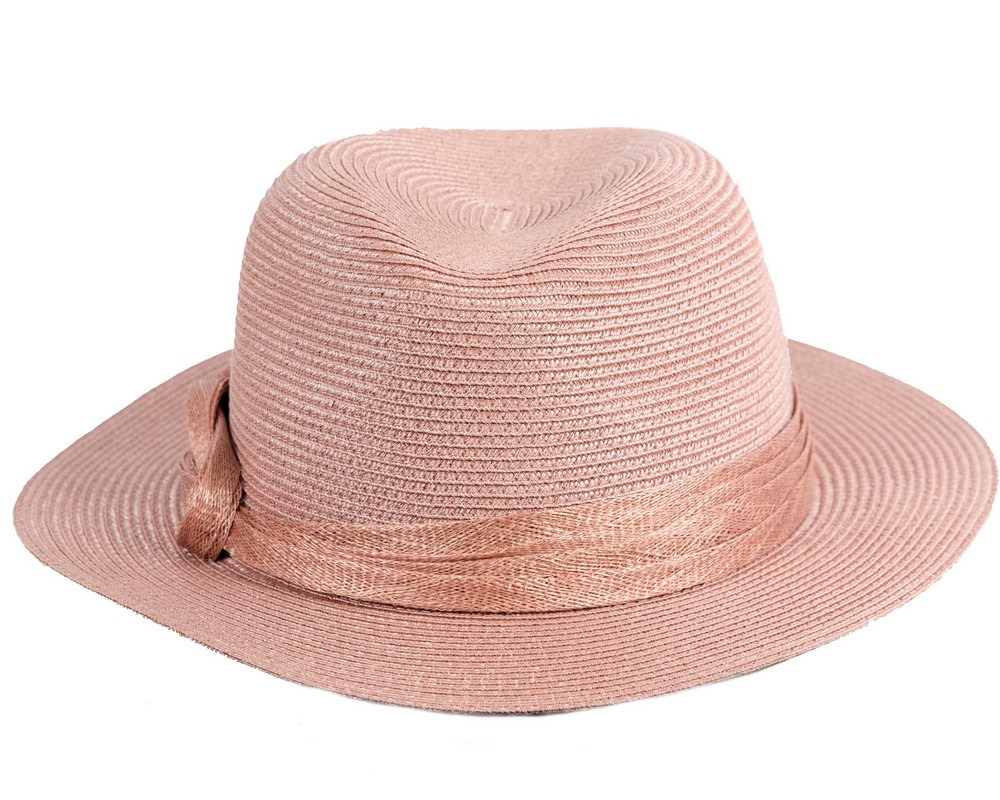 Taupe soft brim braid fedora hat - Image 4