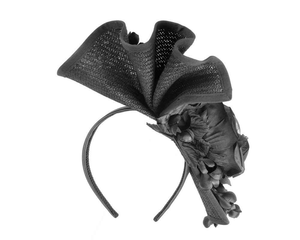 Tall black fascinator with flower by Fillies Collection - Image 5