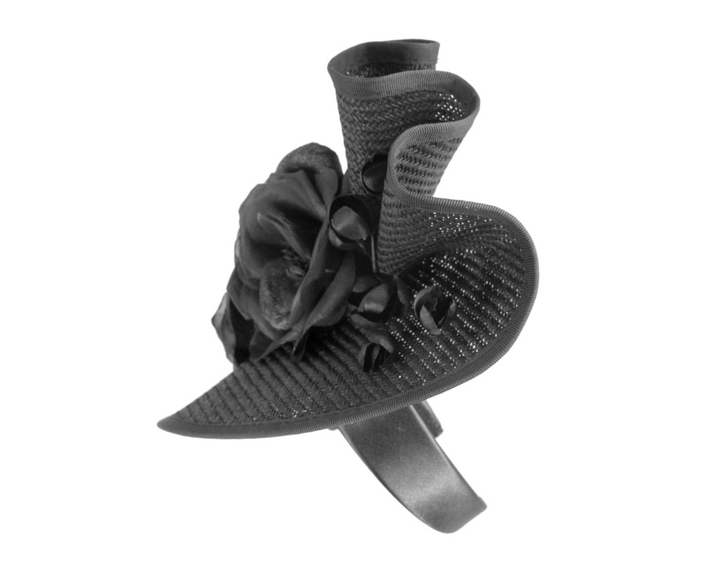 Tall black fascinator with flower by Fillies Collection - Image 2
