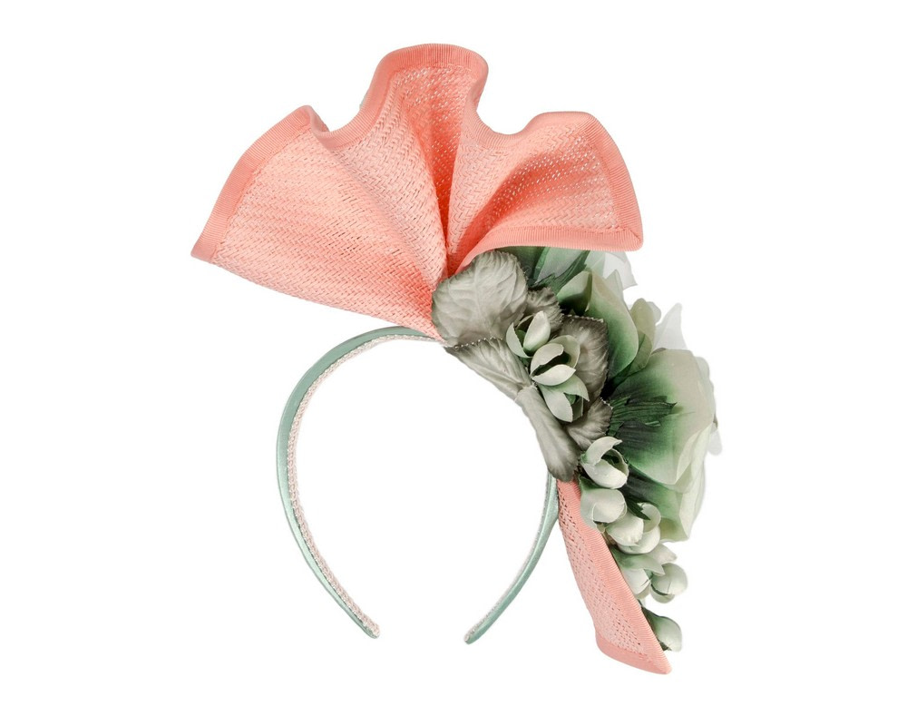 Tall coral & mint fascinator with flower by Fillies Collection - Fascinators.com.au Tall coral & mint fascinator with flower by Fillies Collection - Image 6