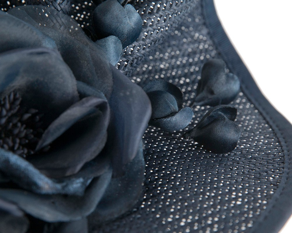Tall navy fascinator with flower by Fillies Collection - Image 5