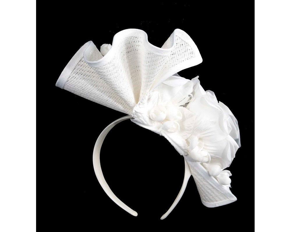 Tall white fascinator with flower by Fillies Collection - Image 4
