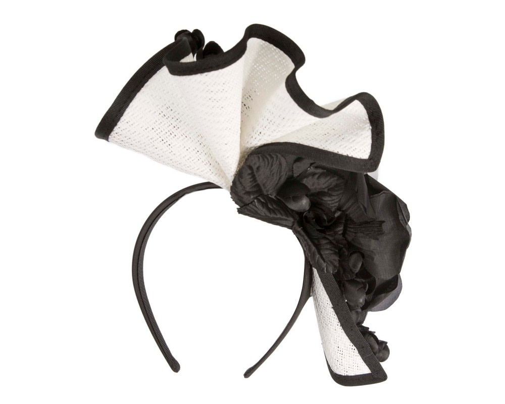 Tall white & black fascinator with flower by Fillies Collection - Fascinators.com.au Tall white & black fascinator with flower by Fillies Collection - Image 6