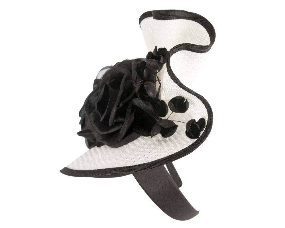 Tall white & black fascinator with flower by Fillies Collection - Fascinators.com.au Tall white & black fascinator with flower by Fillies Collection - Image 3