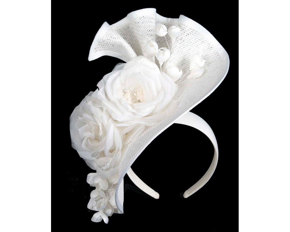 Tall white fascinator with flower by Fillies Collection - Image 2