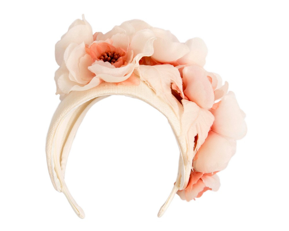 Cream and coral wide flower headband by Fillies Collection - Image 4