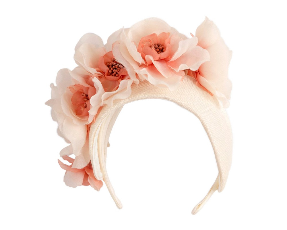 Cream and coral wide flower headband by Fillies Collection - Image 2