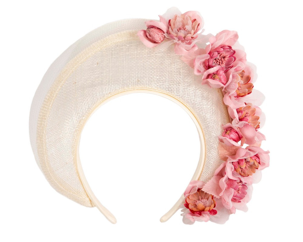 Cream & Pink crown fascinator by Fillies Collection - Fascinators.com.au Cream & Pink crown fascinator by Fillies Collection - Image 2